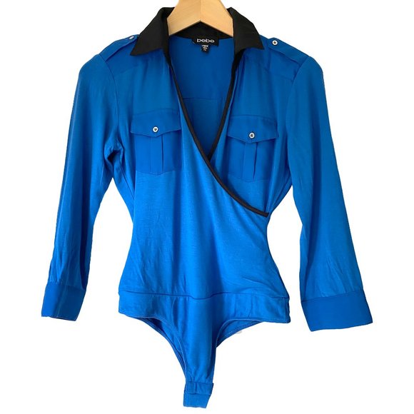 BEBE ELECTRIC BLUE SHIRT BODYSUIT - Picture 1 of 5